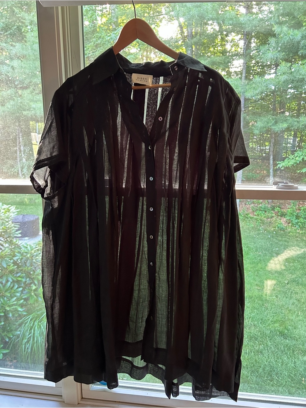 DISSH Black Sheer Button-Front Tunic Top